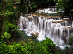 Drzewa, Prowincja Kanchanaburi, Tajlandia, Kaskada, Wodospad Erawan waterfall, Park Narodowy Erawan